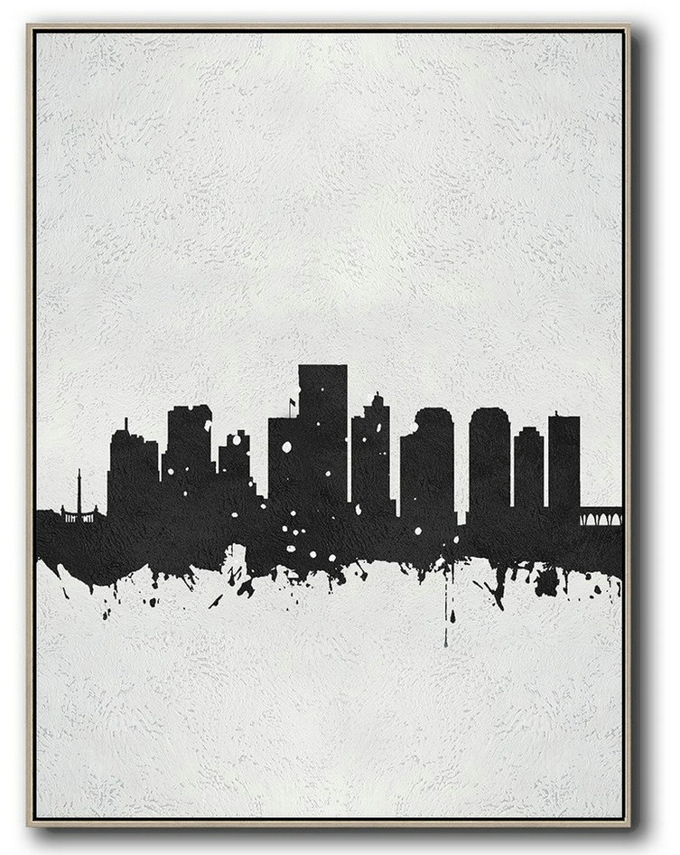 Huge Abstract Painting On Canvas,Black And White Minimal Painting On Canvas - Hand Painted Abstract Art